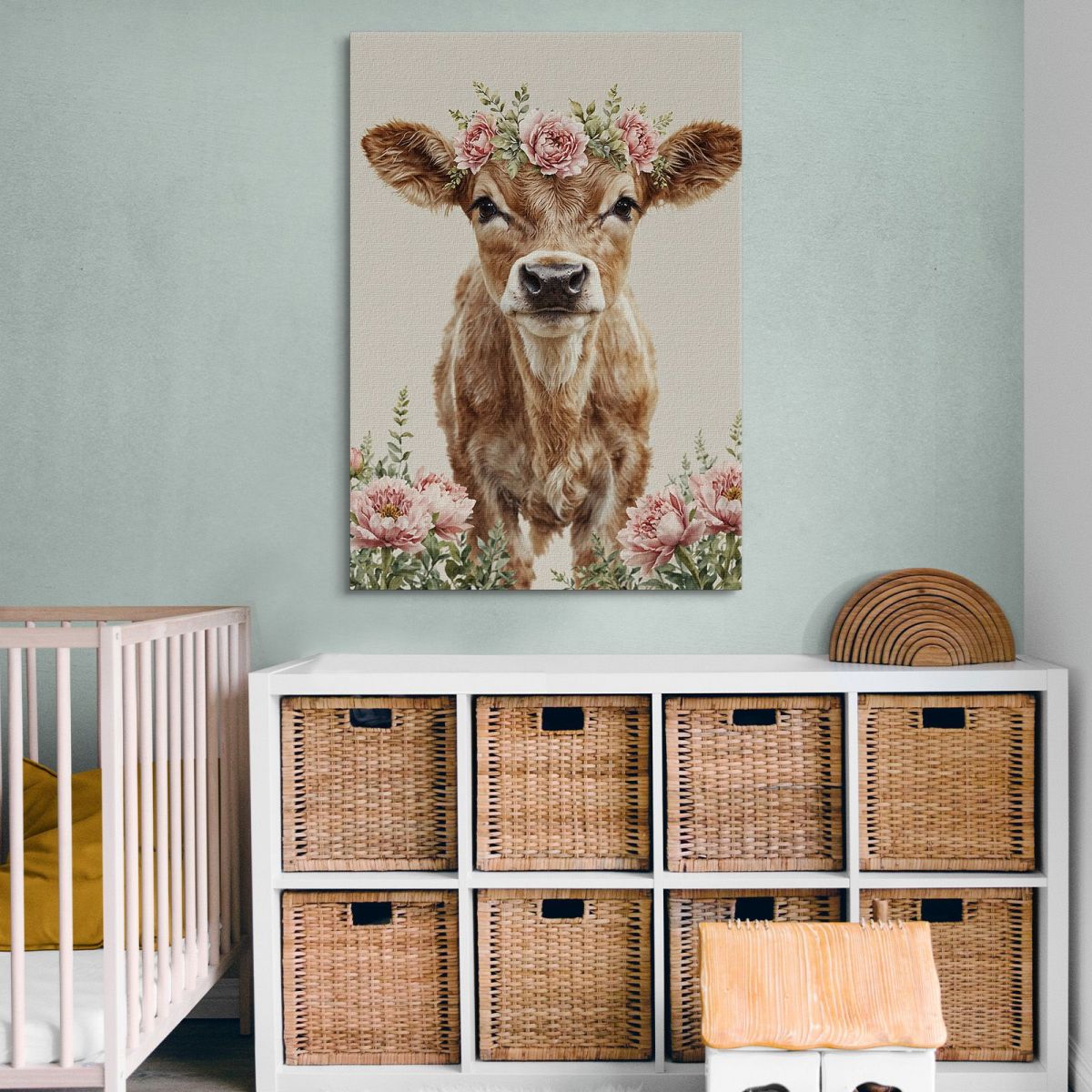 Picture For Baby Girl Decoration For Bedroom Cute Cow With Flower Crown bana13 canvas print 