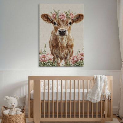 Picture For Baby Girl Decoration For Bedroom Cute Cow With Flower Crown bana13 canvas print 