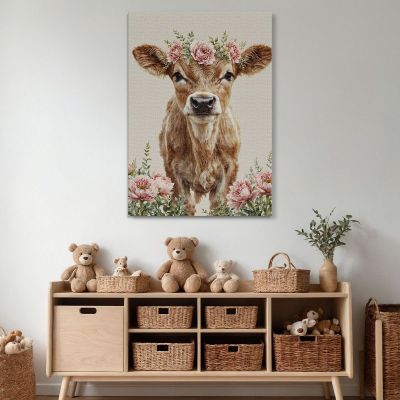 Picture For Baby Girl Decoration For Bedroom Cute Cow With Flower Crown bana13 canvas print 