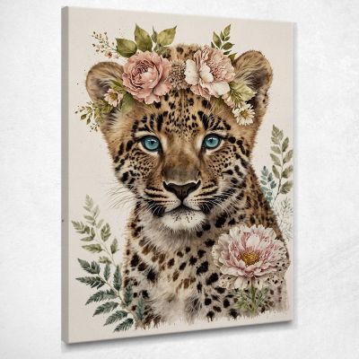 Decorative Picture For A Child'S Bedroom Small Leopard With Floral Decorations bana14 canvas print 