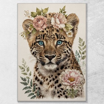 Decorative Picture For A Child'S Bedroom Small Leopard With Floral Decorations bana14 canvas print 