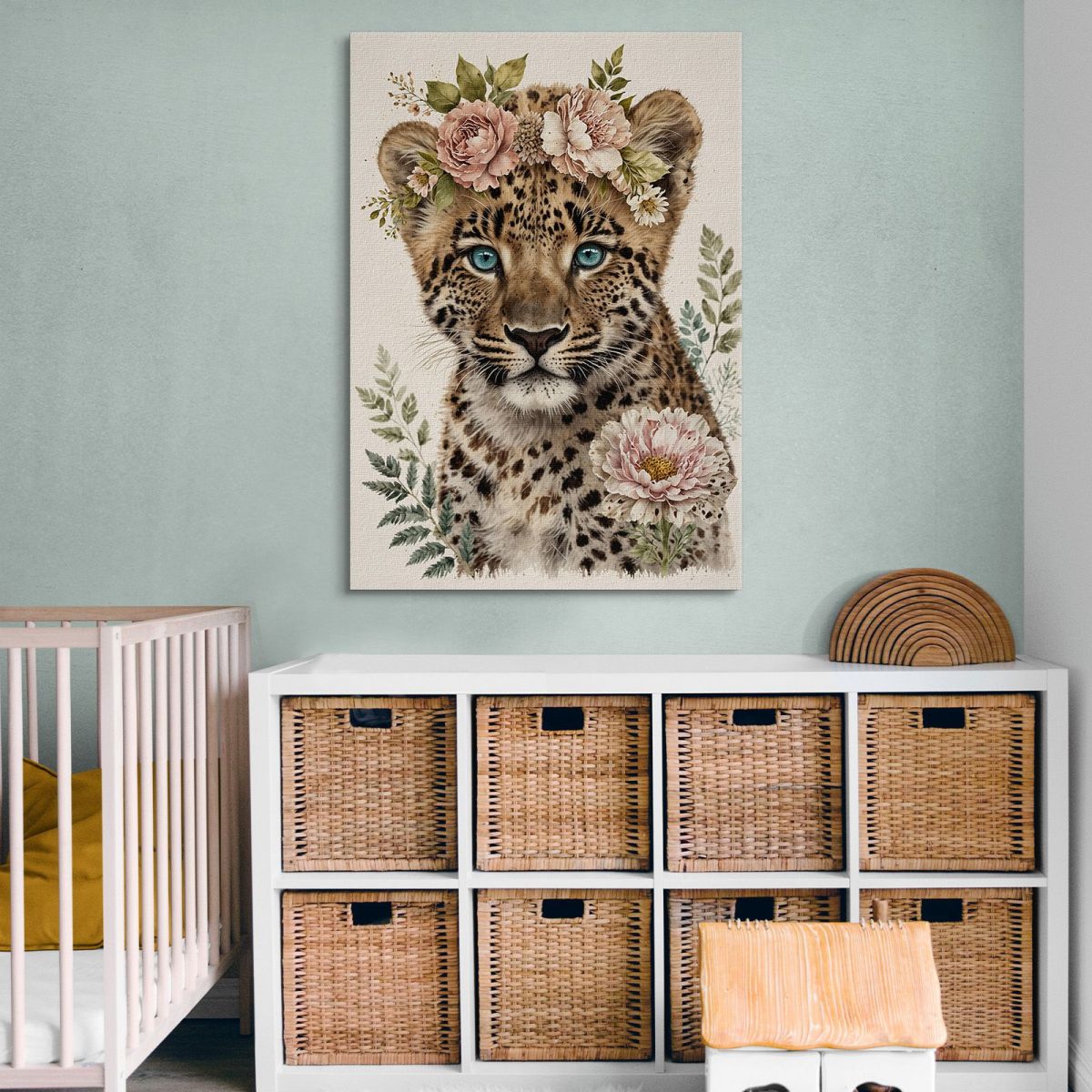 Decorative Picture For A Child'S Bedroom Small Leopard With Floral Decorations bana14 canvas print 