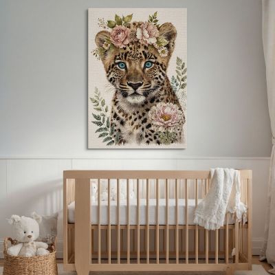 Decorative Picture For A Child'S Bedroom Small Leopard With Floral Decorations bana14 canvas print 