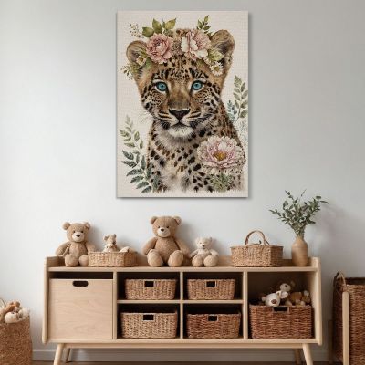 Decorative Picture For A Child'S Bedroom Small Leopard With Floral Decorations bana14 canvas print 