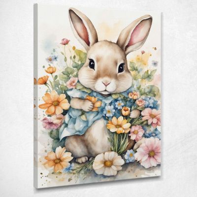 Children'S Bedroom Decoration Picture For Children Cute Bunny Among Spring Flowers bana24 canvas print 