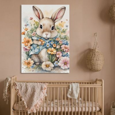 Children'S Bedroom Decoration Picture For Children Cute Bunny Among Spring Flowers bana24 canvas print 