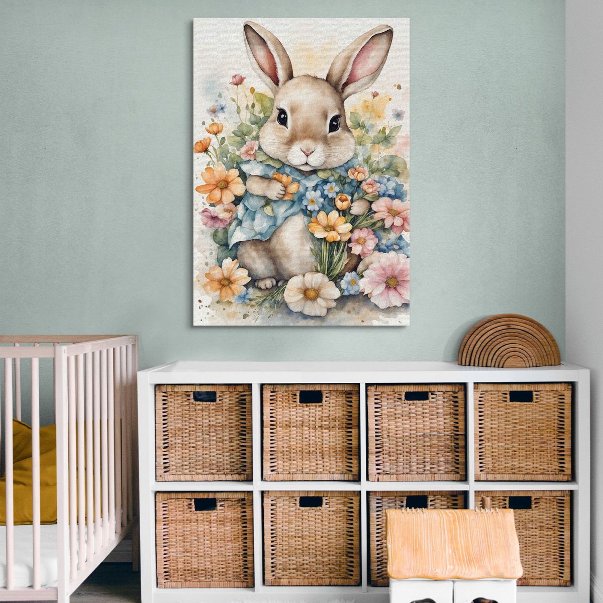 Children'S Bedroom Decoration Picture For Children Cute Bunny Among Spring Flowers bana24 canvas print 