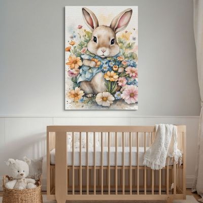 Children'S Bedroom Decoration Picture For Children Cute Bunny Among Spring Flowers bana24 canvas print 