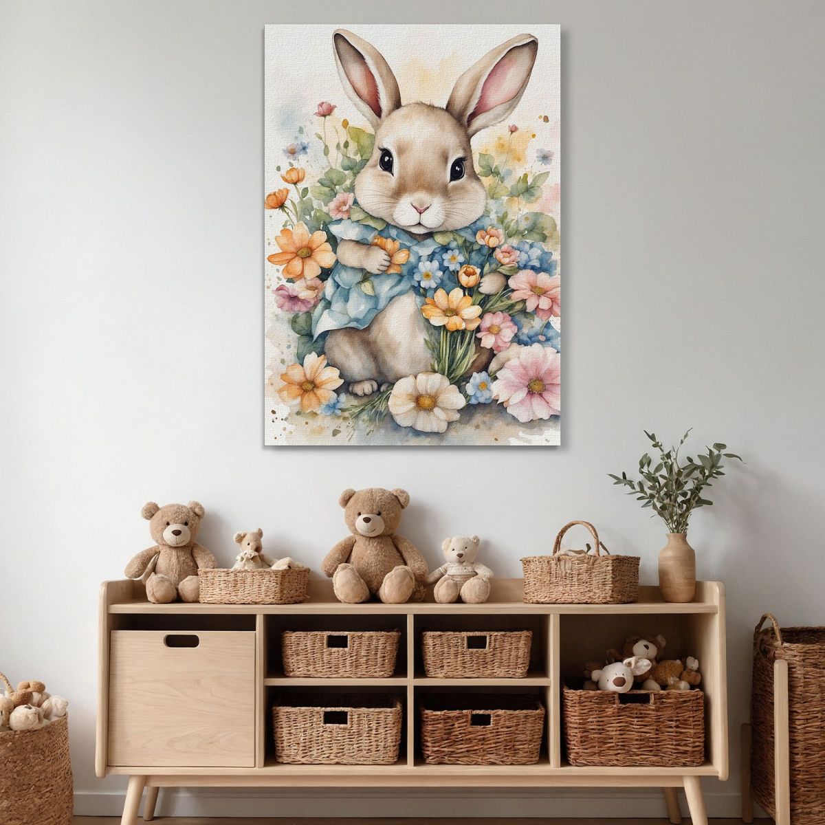 Children'S Bedroom Decoration Picture For Children Cute Bunny Among Spring Flowers bana24 canvas print 