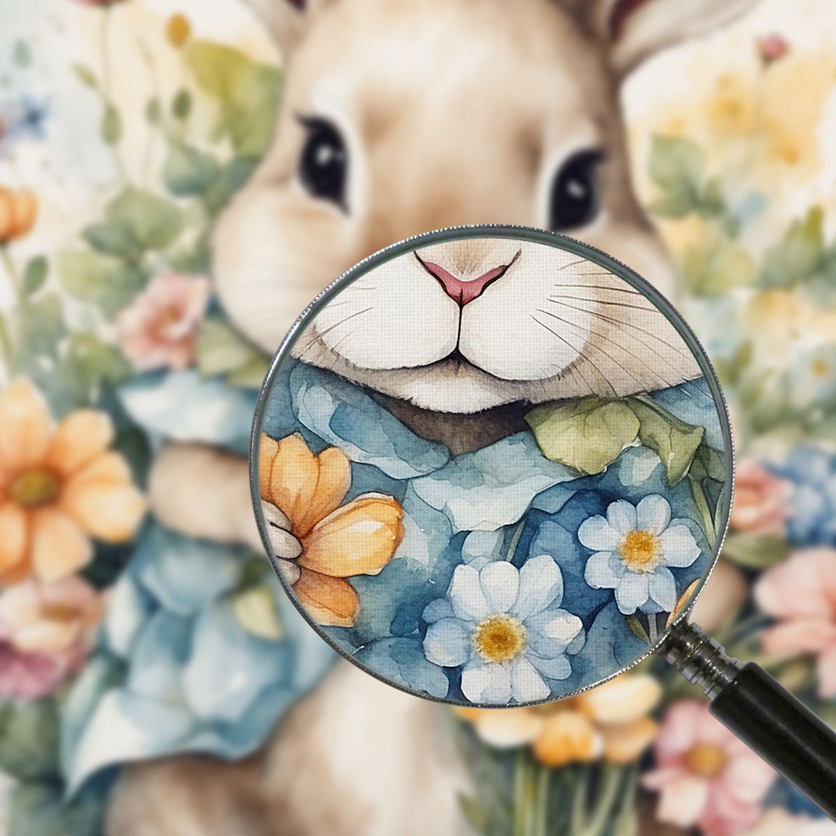 Children'S Bedroom Decoration Picture For Children Cute Bunny Among Spring Flowers bana24 canvas print