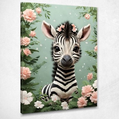 Picture For Baby'S Bedroom Playful Zebra In A Floral Fantasy bana25 canvas print 