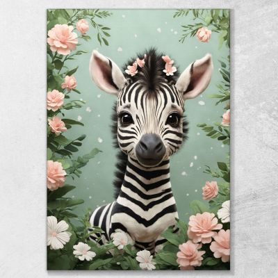 Picture For Baby'S Bedroom Playful Zebra In A Floral Fantasy bana25 canvas print 