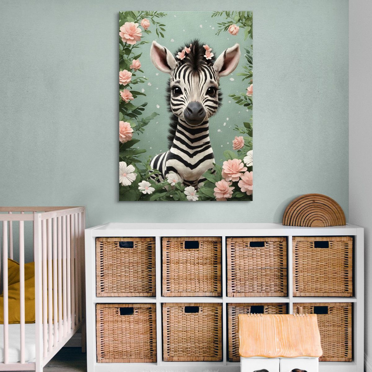 Picture For Baby'S Bedroom Playful Zebra In A Floral Fantasy bana25 canvas print 