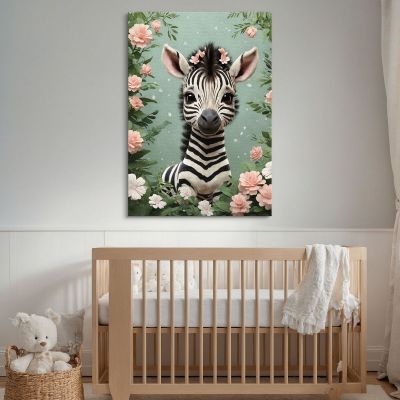 Picture For Baby'S Bedroom Playful Zebra In A Floral Fantasy bana25 canvas print 