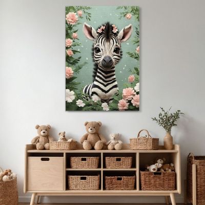 Picture For Baby'S Bedroom Playful Zebra In A Floral Fantasy bana25 canvas print 