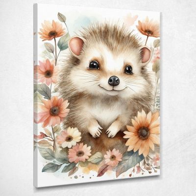 Painting For Children Bedroom Decor Hedgehog With Spring Flowers bana27 canvas print 