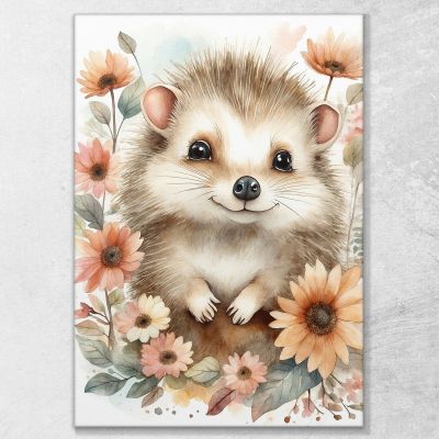 Painting For Children Bedroom Decor Hedgehog With Spring Flowers bana27 canvas print 