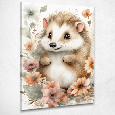 Decorative Picture For Nursery And Bedroom Cute Hedgehog Surrounded By Flowers bana28 canvas print 