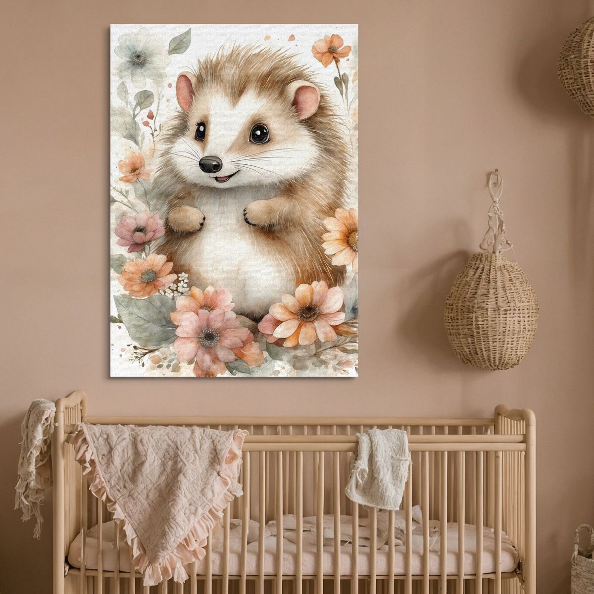 Decorative Picture For Nursery And Bedroom Cute Hedgehog Surrounded By Flowers bana28 canvas print 