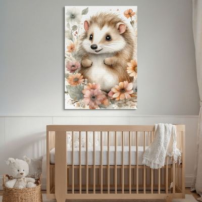 Decorative Picture For Nursery And Bedroom Cute Hedgehog Surrounded By Flowers bana28 canvas print 