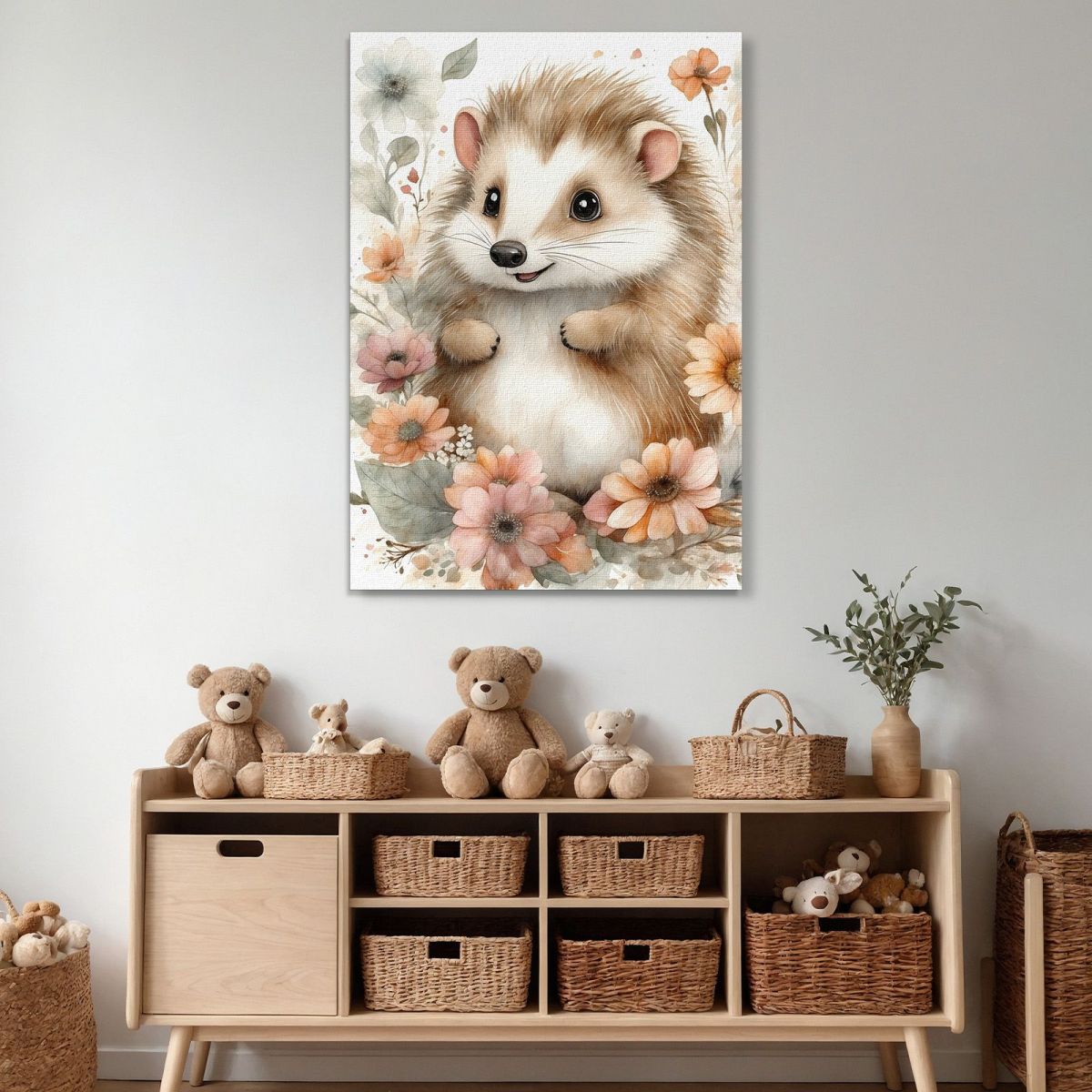 Decorative Picture For Nursery And Bedroom Cute Hedgehog Surrounded By Flowers bana28 canvas print 