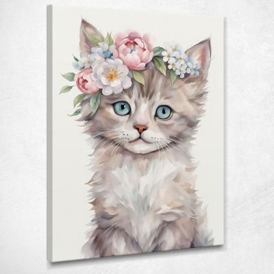 Picture For Baby'S Bedroom Decoration Cat With Blue Eyes And Floral Crown bana32 canvas print 