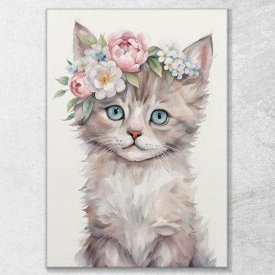 Picture For Baby'S Bedroom Decoration Cat With Blue Eyes And Floral Crown bana32 canvas print 