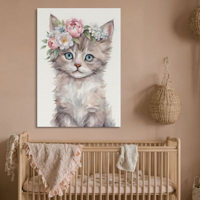 Picture For Baby'S Bedroom Decoration Cat With Blue Eyes And Floral Crown bana32 canvas print 