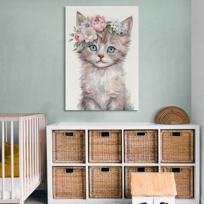 Picture For Baby'S Bedroom Decoration Cat With Blue Eyes And Floral Crown bana32 canvas print 