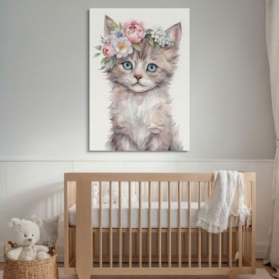 Picture For Baby'S Bedroom Decoration Cat With Blue Eyes And Floral Crown bana32 canvas print 