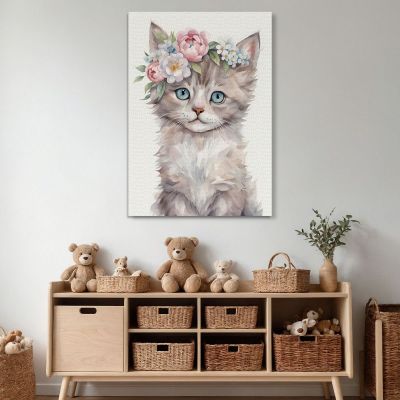 Picture For Baby'S Bedroom Decoration Cat With Blue Eyes And Floral Crown bana32 canvas print 