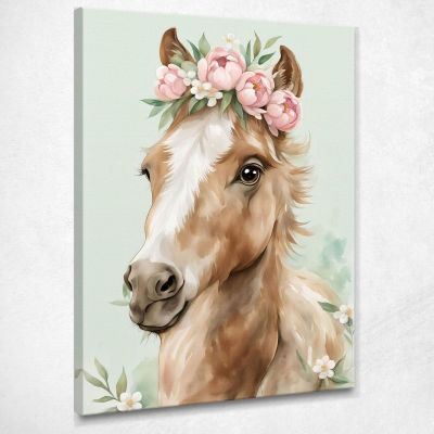 Painting For A Girl'S Bedroom Portrait Of A Horse With A Floral Garland bana36 canvas print 