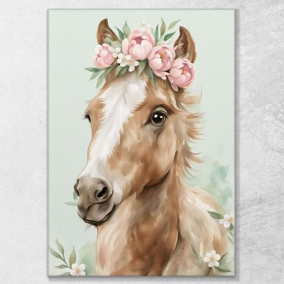 Painting For A Girl'S Bedroom Portrait Of A Horse With A Floral Garland bana36 canvas print 