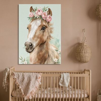 Painting For A Girl'S Bedroom Portrait Of A Horse With A Floral Garland bana36 canvas print 