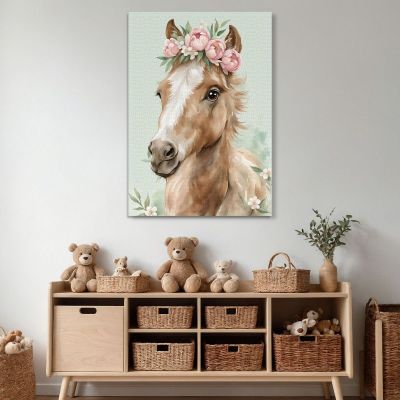 Painting For A Girl'S Bedroom Portrait Of A Horse With A Floral Garland bana36 canvas print 