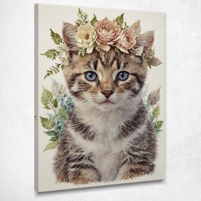 Children'S Bedroom Decoration Picture For Children Tiger Cat With Floral Decoration bana37 canvas print 