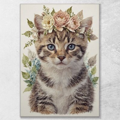 Children'S Bedroom Decoration Picture For Children Tiger Cat With Floral Decoration bana37 canvas print 