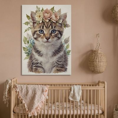 Children'S Bedroom Decoration Picture For Children Tiger Cat With Floral Decoration bana37 canvas print 