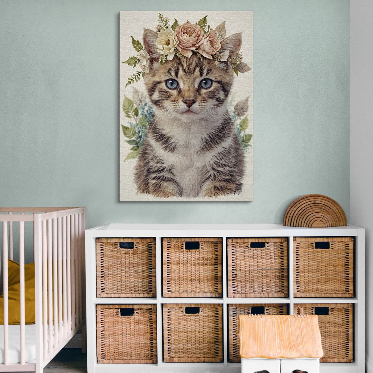 Children'S Bedroom Decoration Picture For Children Tiger Cat With Floral Decoration bana37 canvas print 