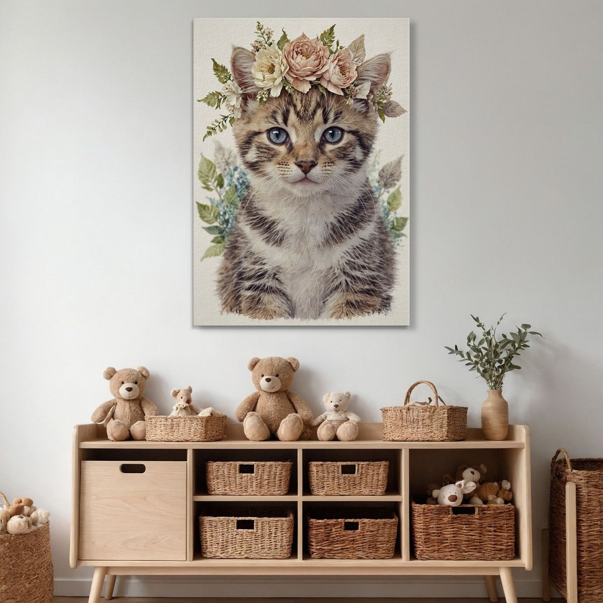 Children'S Bedroom Decoration Picture For Children Tiger Cat With Floral Decoration bana37 canvas print 