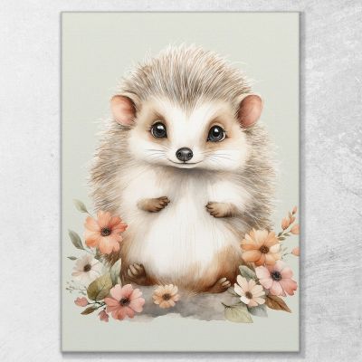 Picture For A Baby'S Bedroom Portrait Of A Hedgehog With Flowers bana38 canvas print 