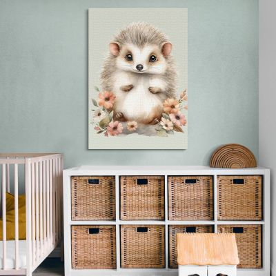 Picture For A Baby'S Bedroom Portrait Of A Hedgehog With Flowers bana38 canvas print 