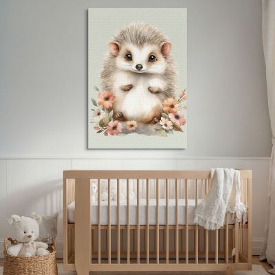 Picture For A Baby'S Bedroom Portrait Of A Hedgehog With Flowers bana38 canvas print 