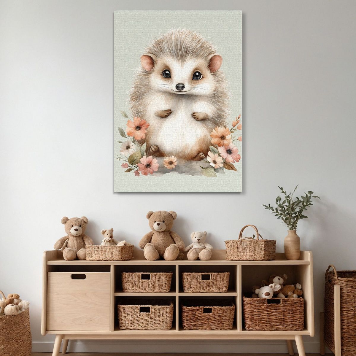 Picture For A Baby'S Bedroom Portrait Of A Hedgehog With Flowers bana38 canvas print 