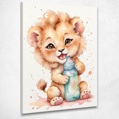 Picture For Baby Girl'S Bedroom Lion Puppy With Bottle banb3 canvas print 