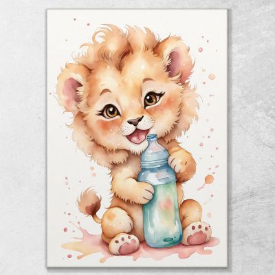 Picture For Baby Girl'S Bedroom Lion Puppy With Bottle banb3 canvas print 