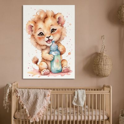 Picture For Baby Girl'S Bedroom Lion Puppy With Bottle banb3 canvas print 