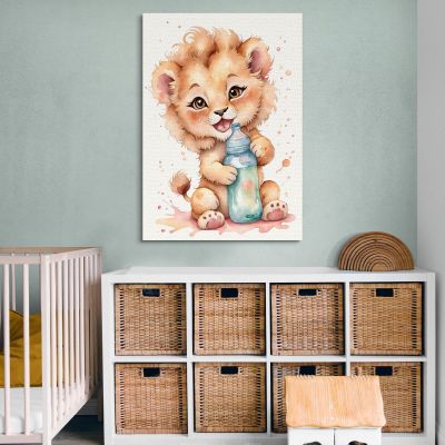 Picture For Baby Girl'S Bedroom Lion Puppy With Bottle banb3 canvas print 