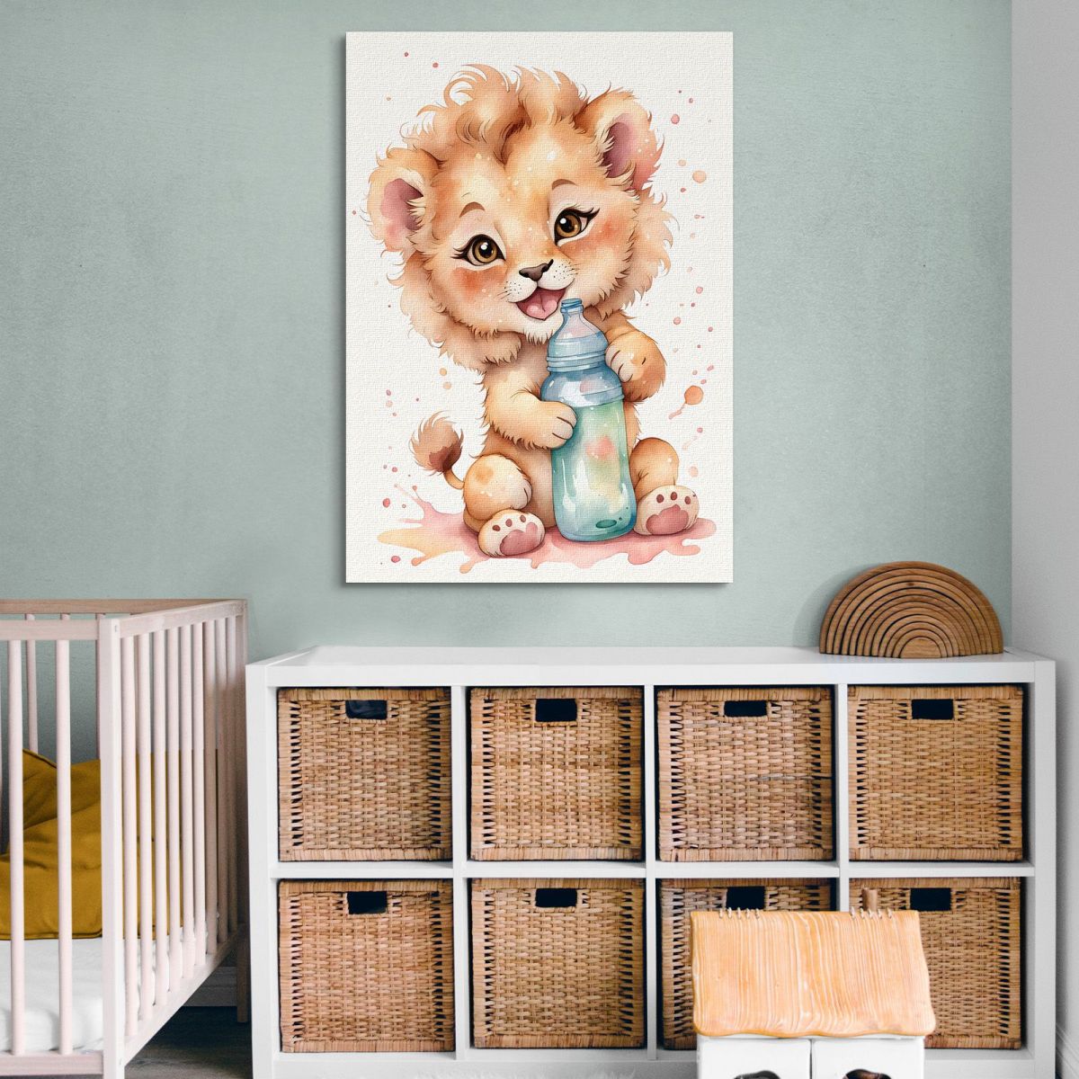 Picture For Baby Girl'S Bedroom Lion Puppy With Bottle banb3 canvas print 