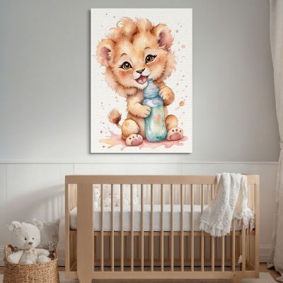 Picture For Baby Girl'S Bedroom Lion Puppy With Bottle banb3 canvas print 